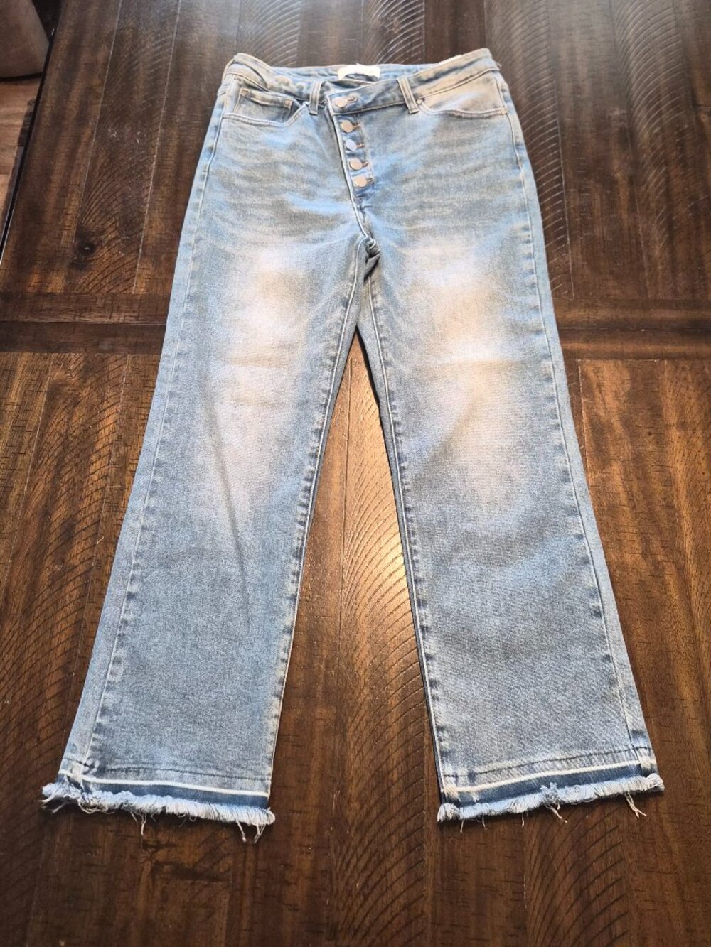 RISEN High Rise Cross Over Button Down Straight Jeans Size 11/30 RDP5319 H063